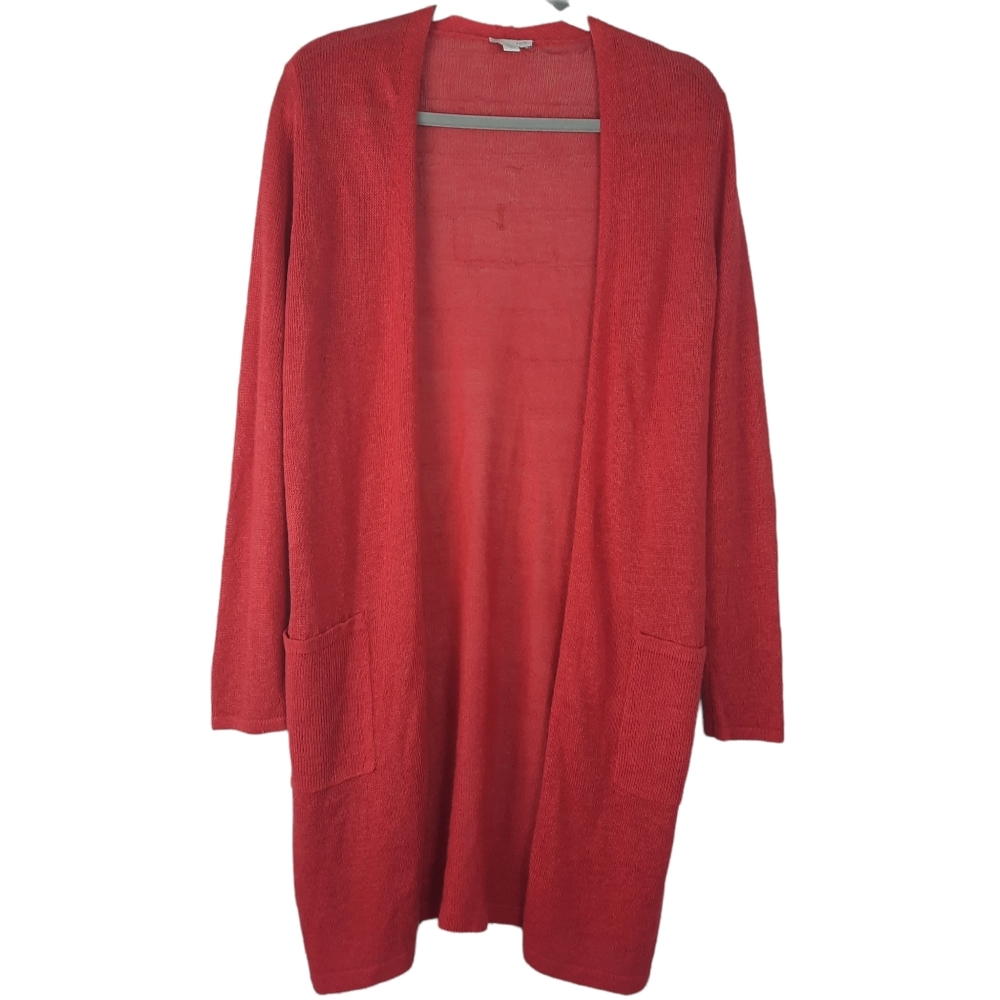 J.Jill Open Front Orange Linen Cardigan